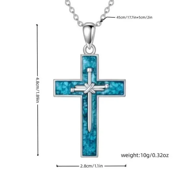 2"h x 1"w Women's Chic Boho Turquoise Cross Pendant Necklace - Picture 3 of 3